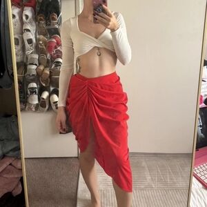 SHEIN Red Ruched Pencil Skirt